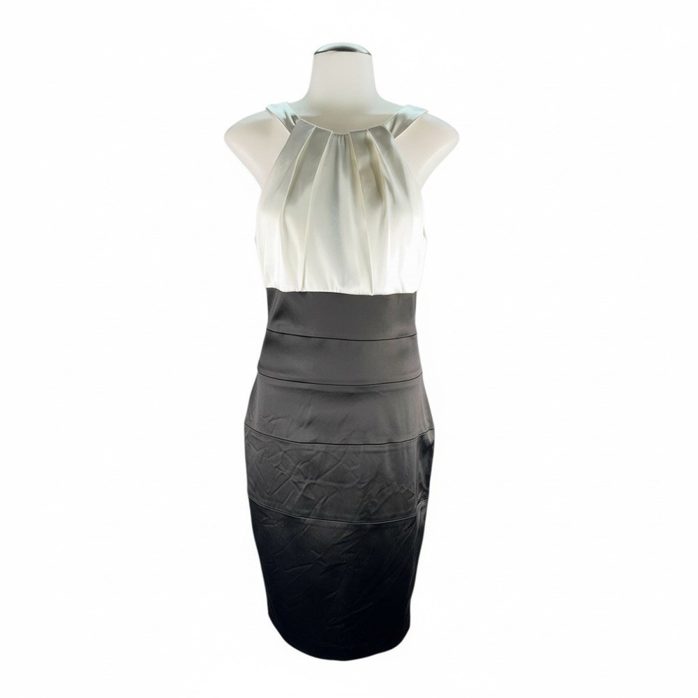 Xscape‎ by Joanna Chen Black Ivory Colorblock Sheath Dress Size 6 Cocktail
